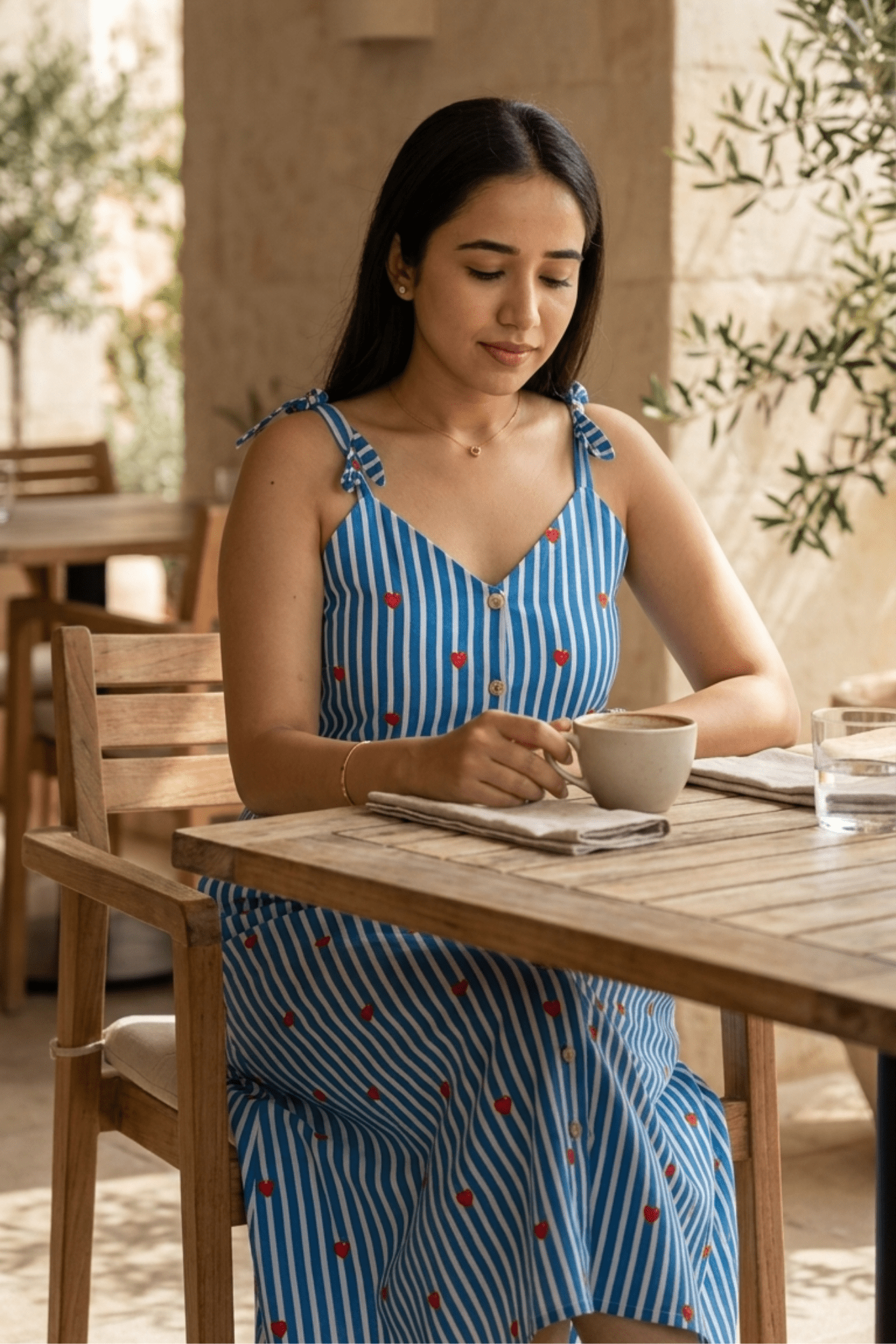 Heartbeat Haven - 100% Cotton Striped Midi with Heart Prints - Insaneful